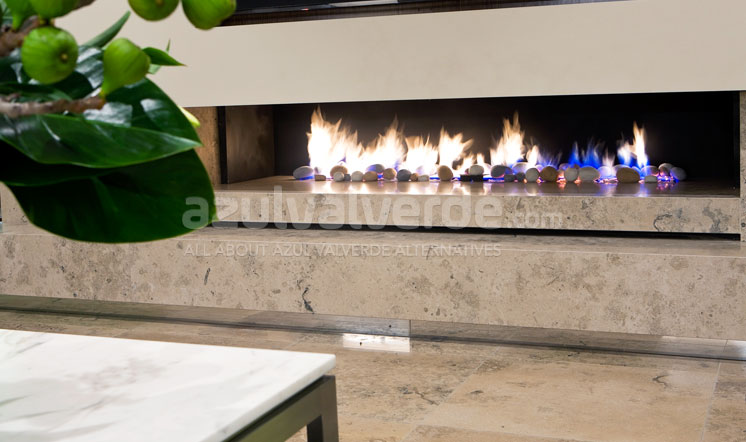 Grey limestone fireplace