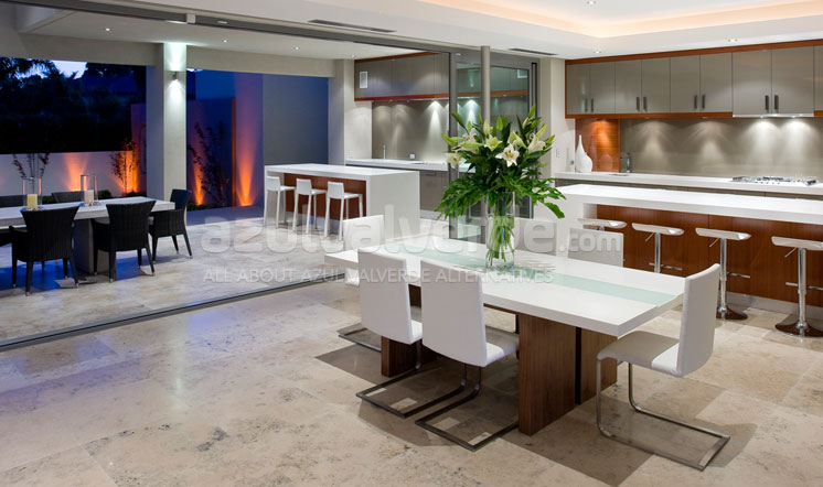 Grey limestone floor tiles